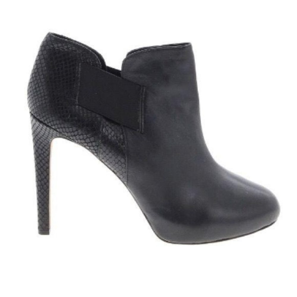 Vince Camuto Black Leather Snake-Embossed Heel Ankle Booties